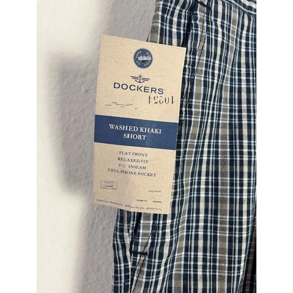 New Dockers Sz 40 Washed Khaki Shorts Plaid Flat Front Relaxed‎ Fit 9.5 Inseam